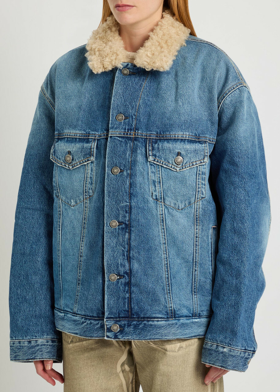Acne Studios Quilted Faux Shearling and Denim Jacket Mid Blu