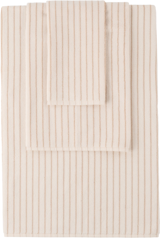 Photo: Tekla Off-White & Tan Striped Towel Set, 3 pcs