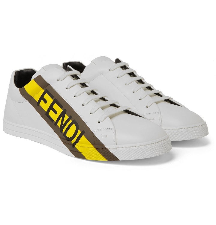 Photo: Fendi - Logo-Print Leather Sneakers - White