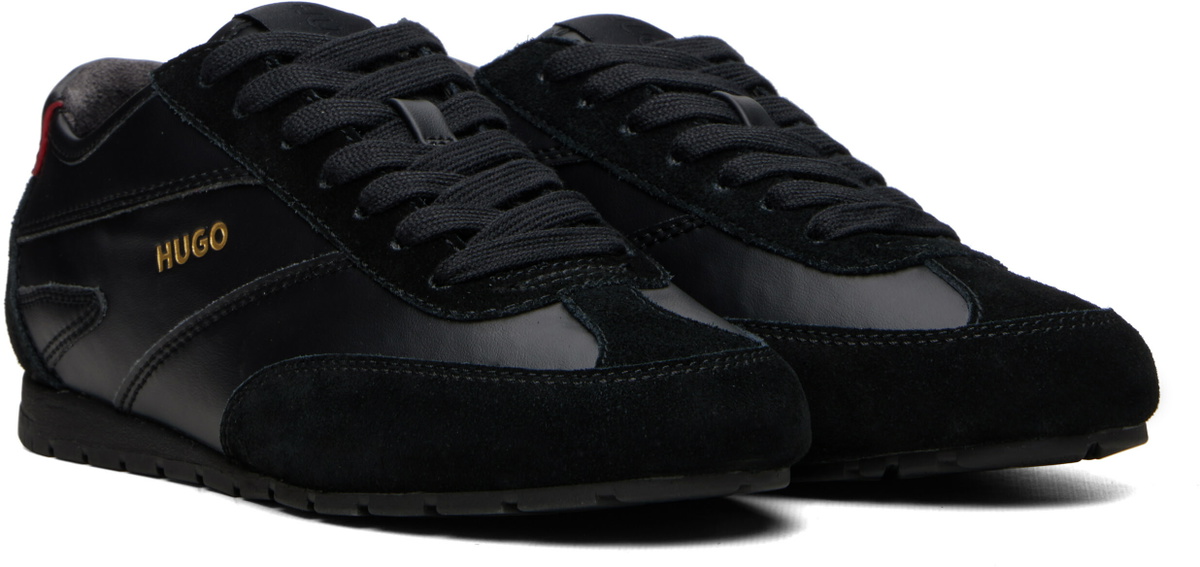 Hugo Black Suede Paneled Retro Sneakers