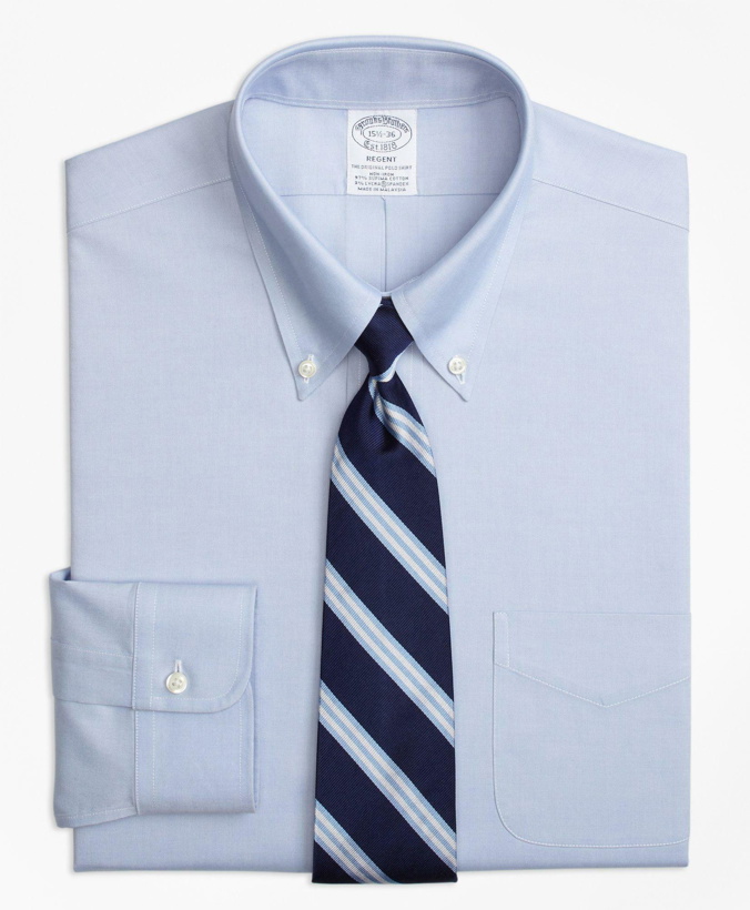 Photo: Brooks Brothers Men's Stretch Regent Regular-Fit Dress Shirt, Non-Iron Pinpoint Button-Down Collar | Blue