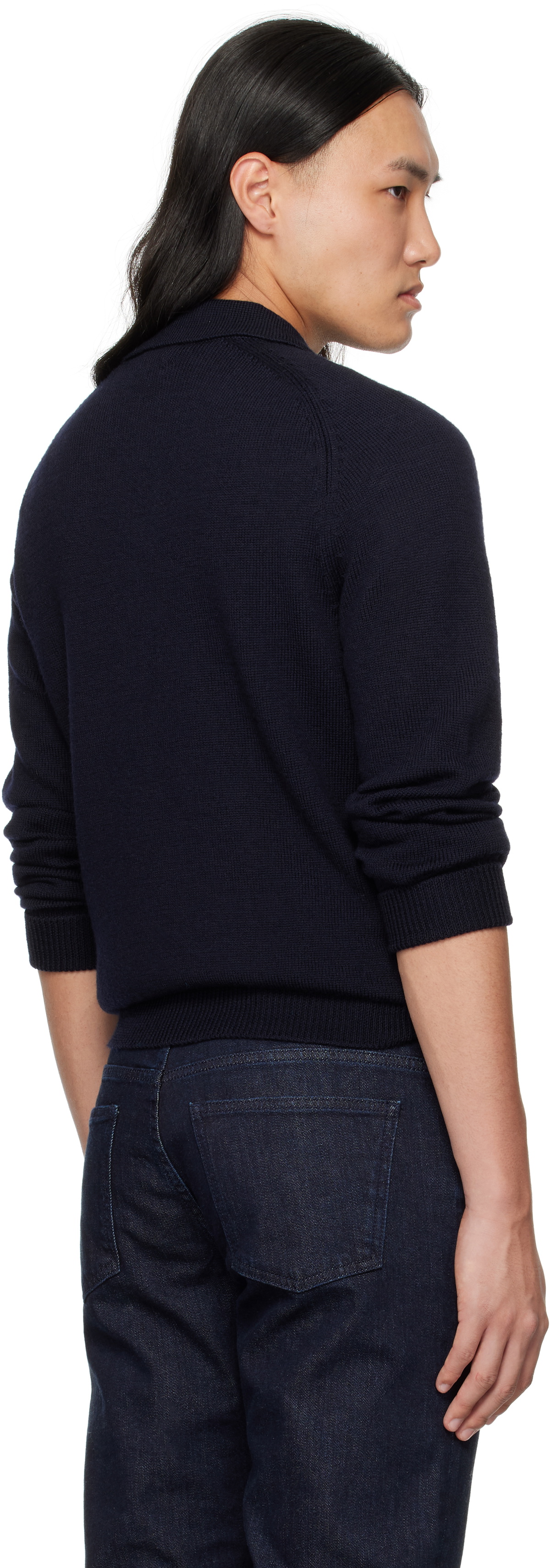 Drake's Navy Merino Wool Knitted Polo