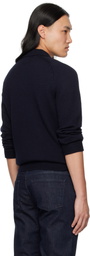 Drake's Navy Merino Wool Knitted Polo