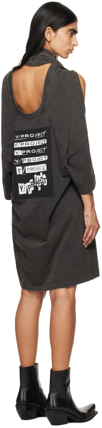 Y/Project Gray Multiscarf Rock Band Print Minidress
