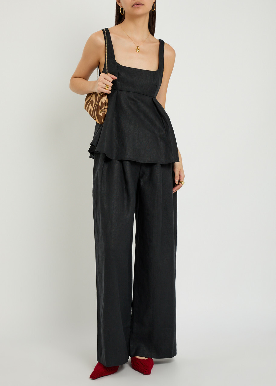 Faithfull The Brand Sofia Pleated Wide-leg Linen Trousers Black