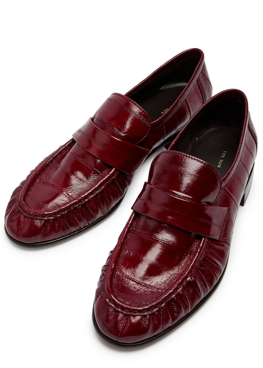 The Row Soft 25 Patent Leather Loafers Burgundy