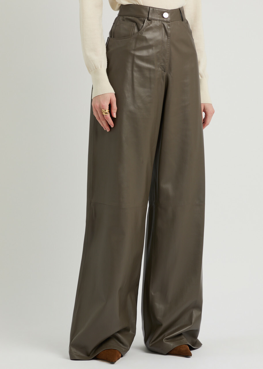 Arma Catania Wide-leg Leather Trousers Dark Brown