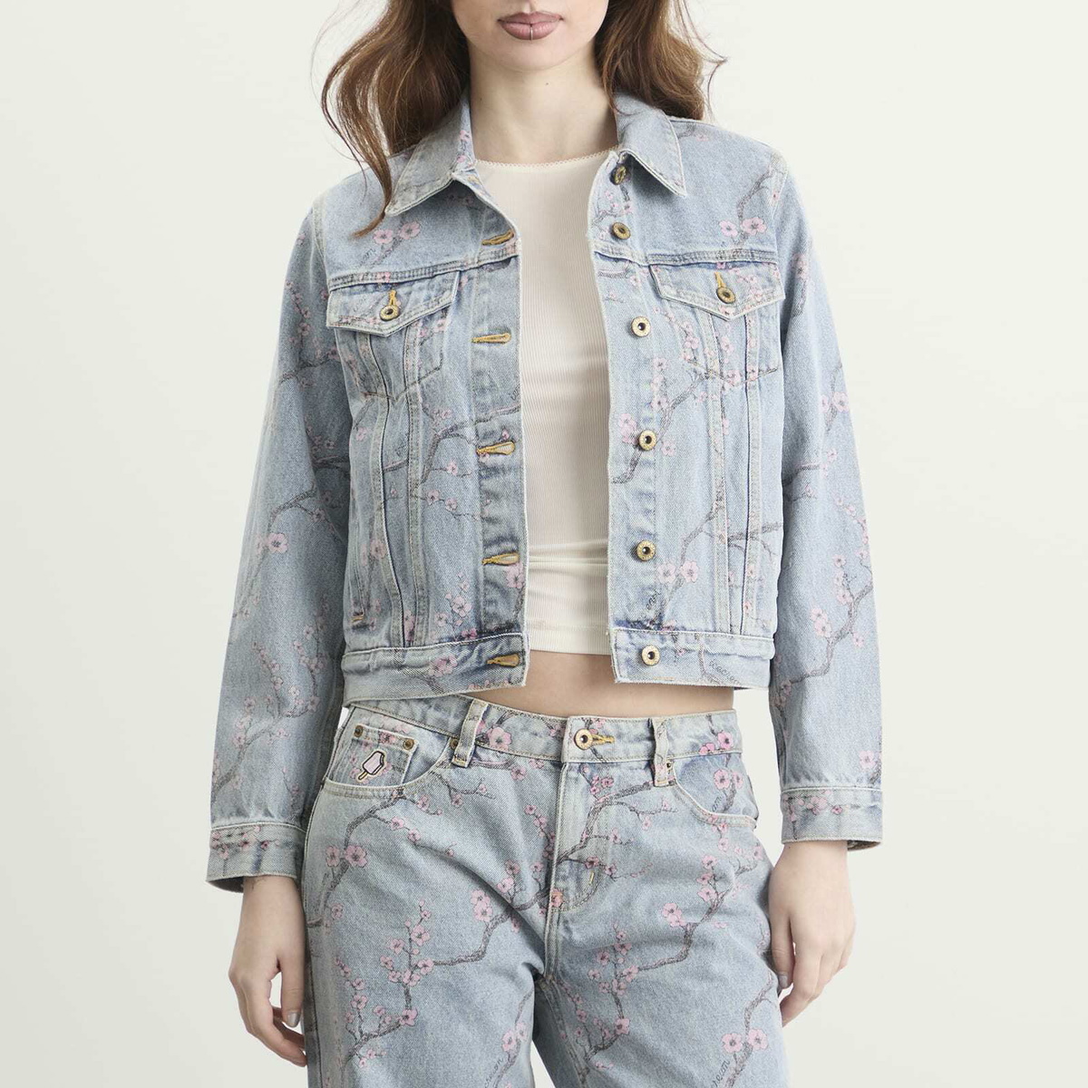 ICECREAM Women's Sakura Denim Trucker Jacket in Light Wash Blue
