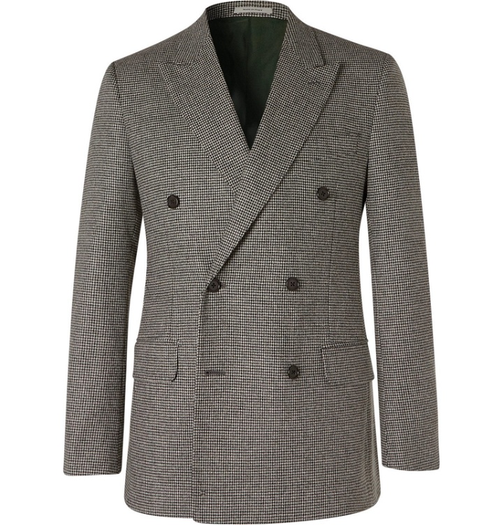 Photo: Husbands - Grey Slim-Fit Double-Breasted Houndstooth Wool Blazer - Gray