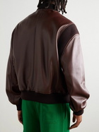 LOEWE - Logo-Debossed Ribbed-Knit Trimmed Leather Bomber Jacket - Brown