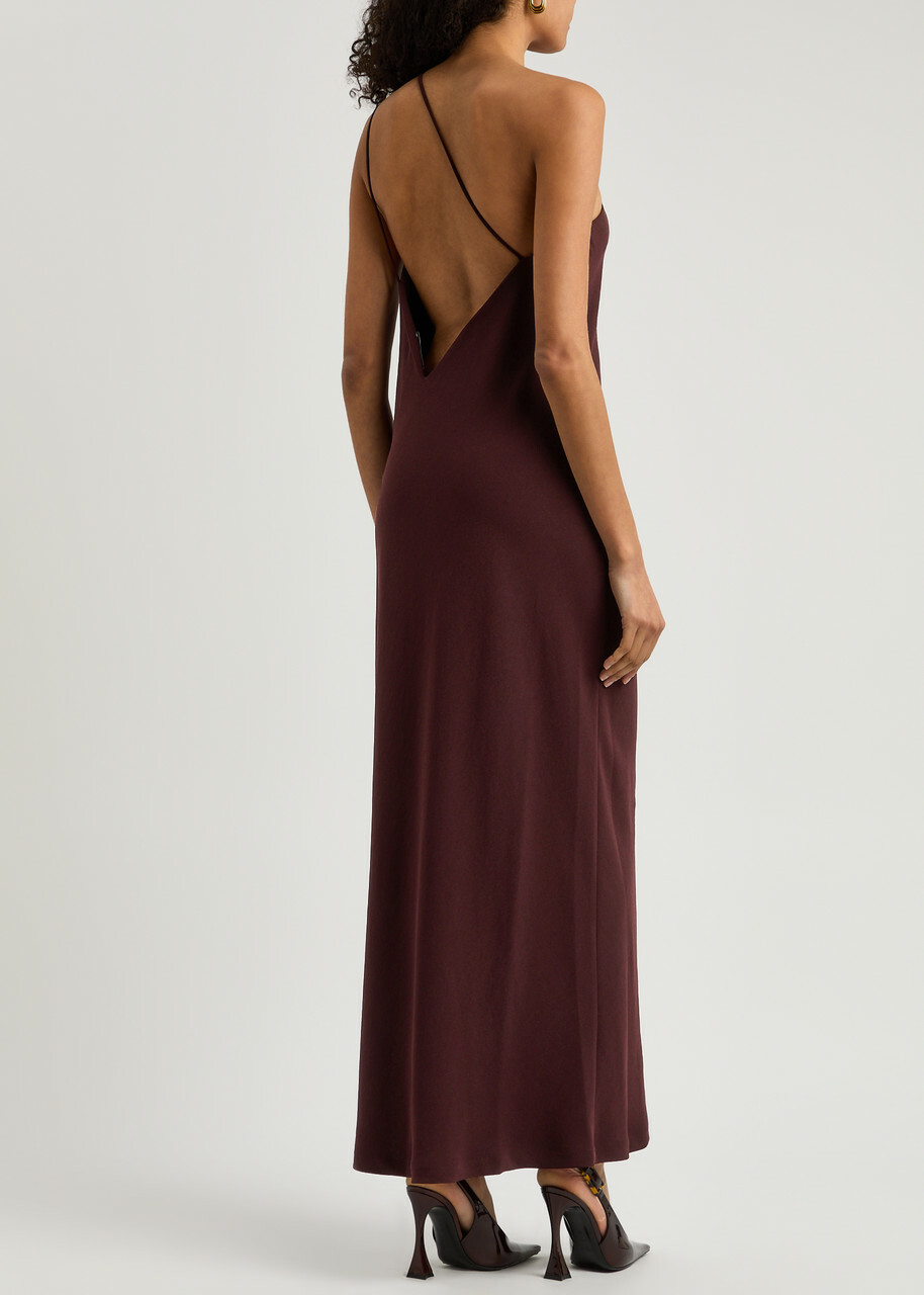vince brown silk dress Women's Linea A-line Asymmetric Neck Khaki Calf Length Dress  S/M/L/XL/Customize Caramel Brown MEAN BLVD main image 1