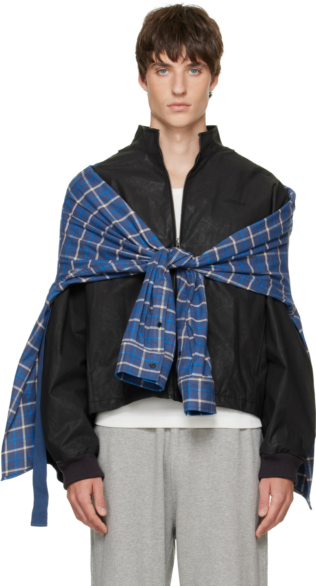 We11done Black Coated Layered Harrington Jacket