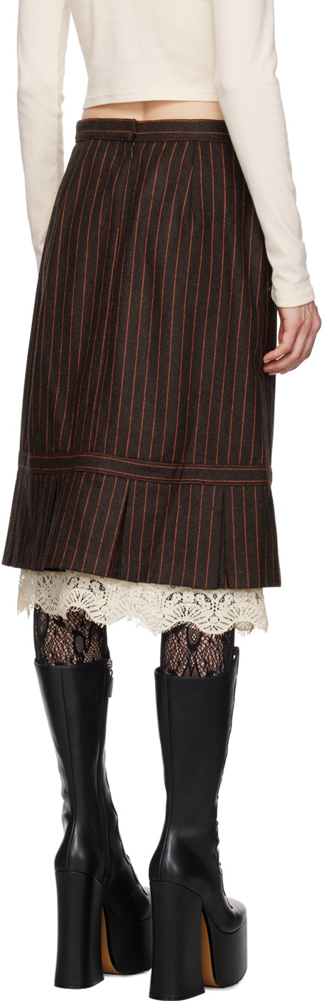 Anna Sui Brown Pinstripe Midi Skirt