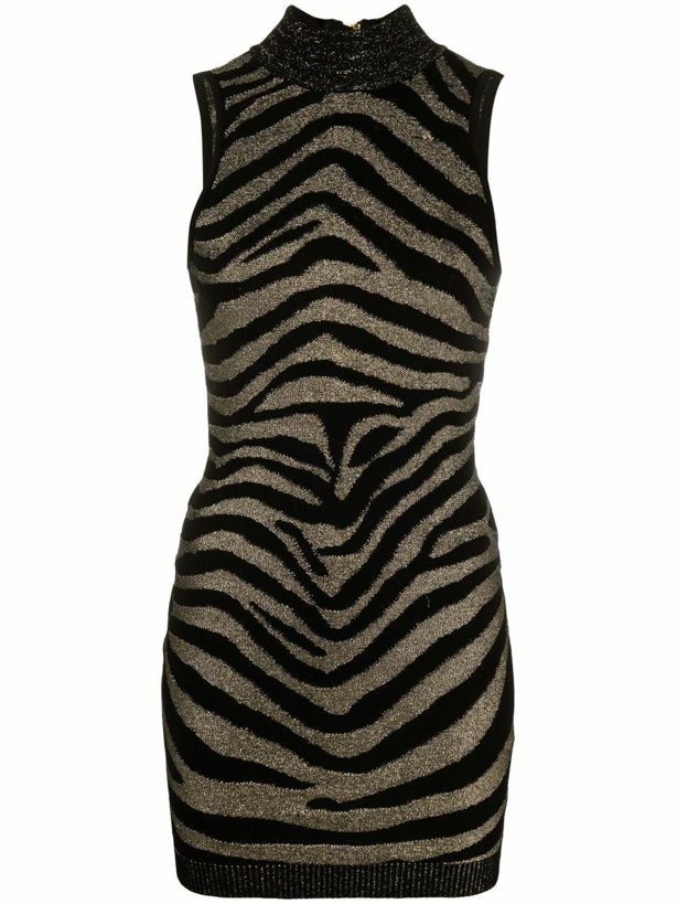 Photo: BALMAIN - Sleeveless Zebra Print Knit Short Dress