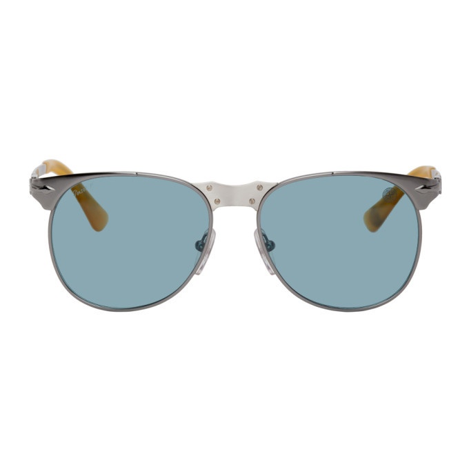 Photo: Stone Island Silver Persol Edition Pilot Frame Sunglasses