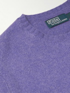 Polo Ralph Lauren - Suede-Trimmed Wool and Cashmere-Blend Sweater - Purple