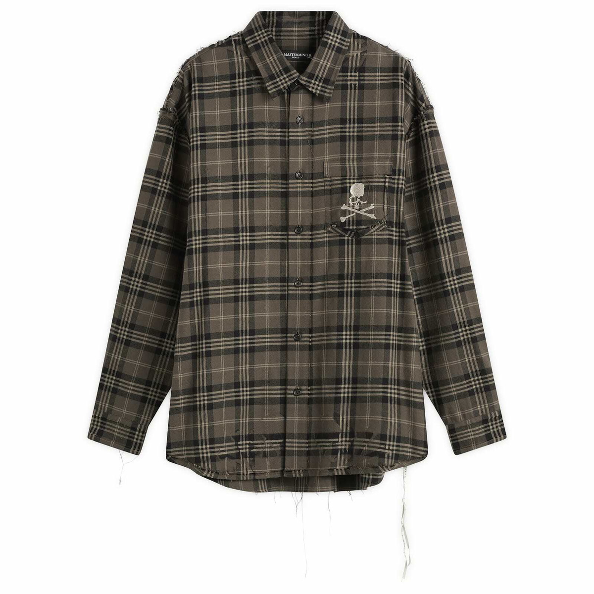 MASTERMIND WORLD Men's Reversible Raw Edge Plaid Shirt in Gray Plaid
