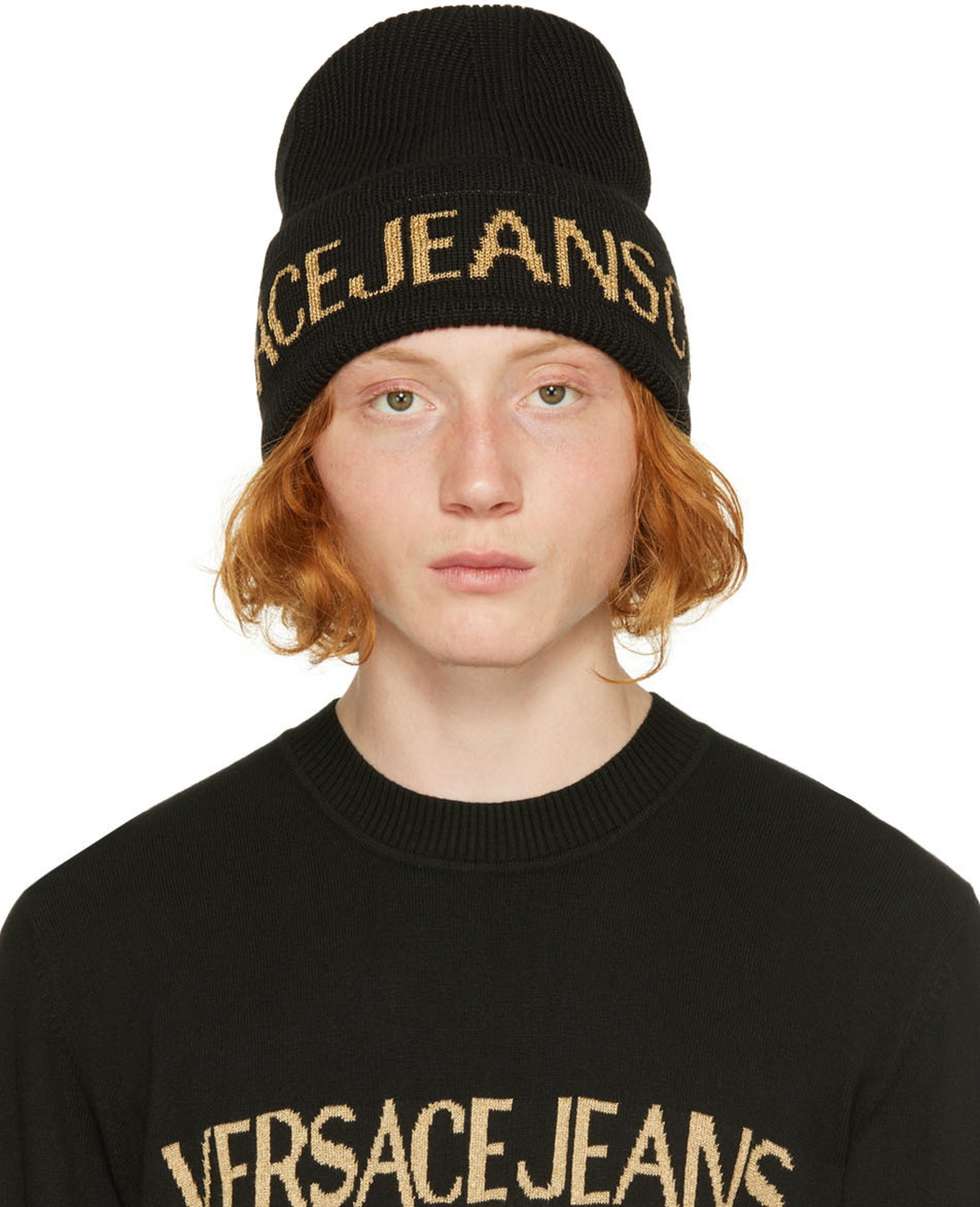 Versace Jeans Couture Black & Gold Logo Beanie Versace