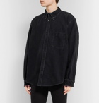 Balenciaga - Button-Down Collar Logo-Print Denim Shirt - Black