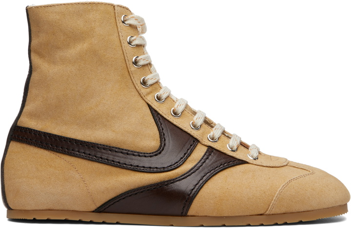 Photo: Dries Van Noten Beige Canvas High Top Sneakers