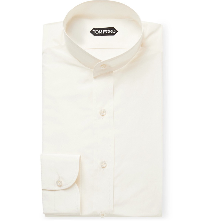 Photo: TOM FORD - Cream Slim-Fit Grandad-Collar Cotton and Silk-Blend Shirt - Neutrals