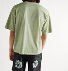 Saturdays NYC - Peace Embroidered Pigment-Dyed Cotton-Jersey T-Shirt - Green