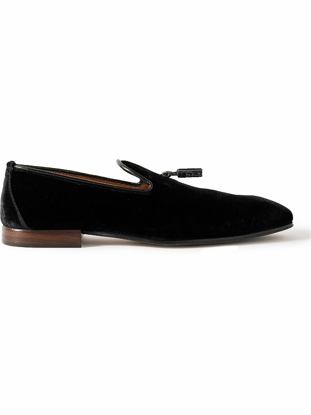 Photo: TOM FORD - Bailey Tasselled Leather-Trimmed Velvet Loafers - Black