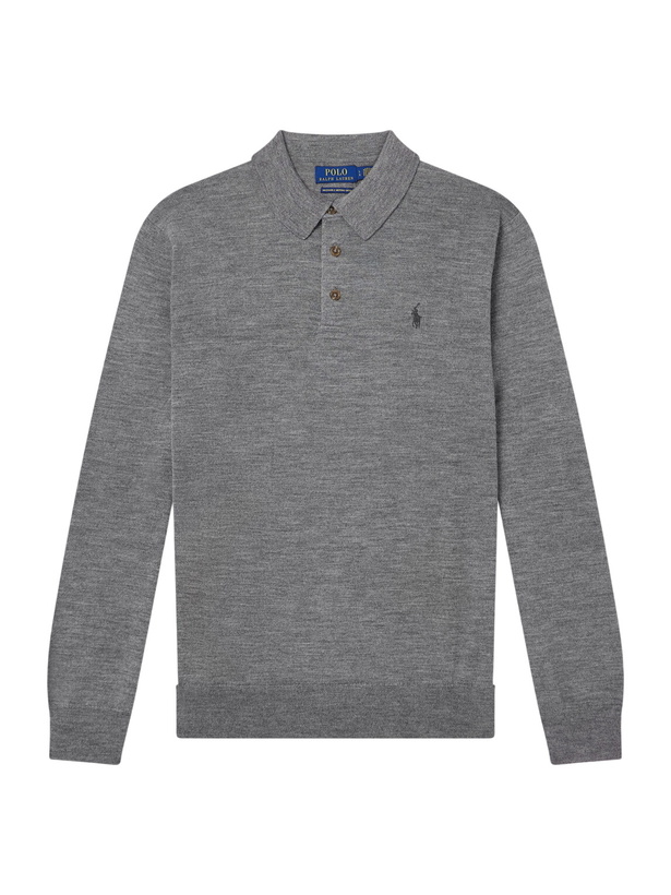 Photo: Polo Ralph Lauren - Logo-Embroidered Wool Polo Shirt - Gray