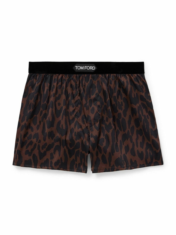 Photo: TOM FORD - Cheetah-Print Stretch-Silk Boxer Shorts - Brown