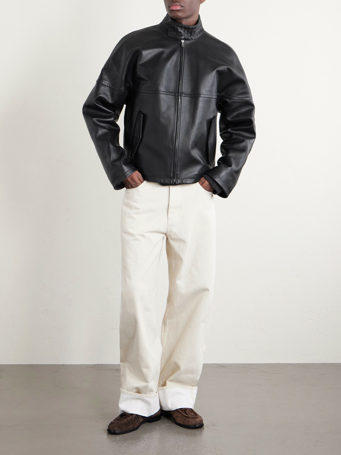 Bottega Veneta - Intrecciato-Trimmed Leather Blouson Jacket - Black
