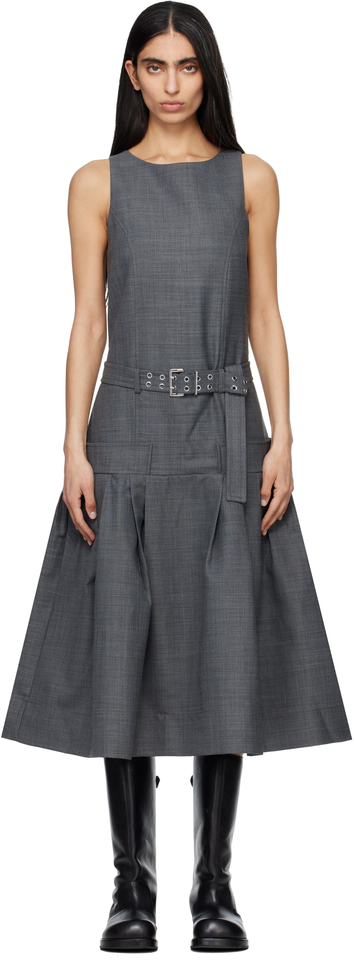 GANNI Gray Wool Midi Dress