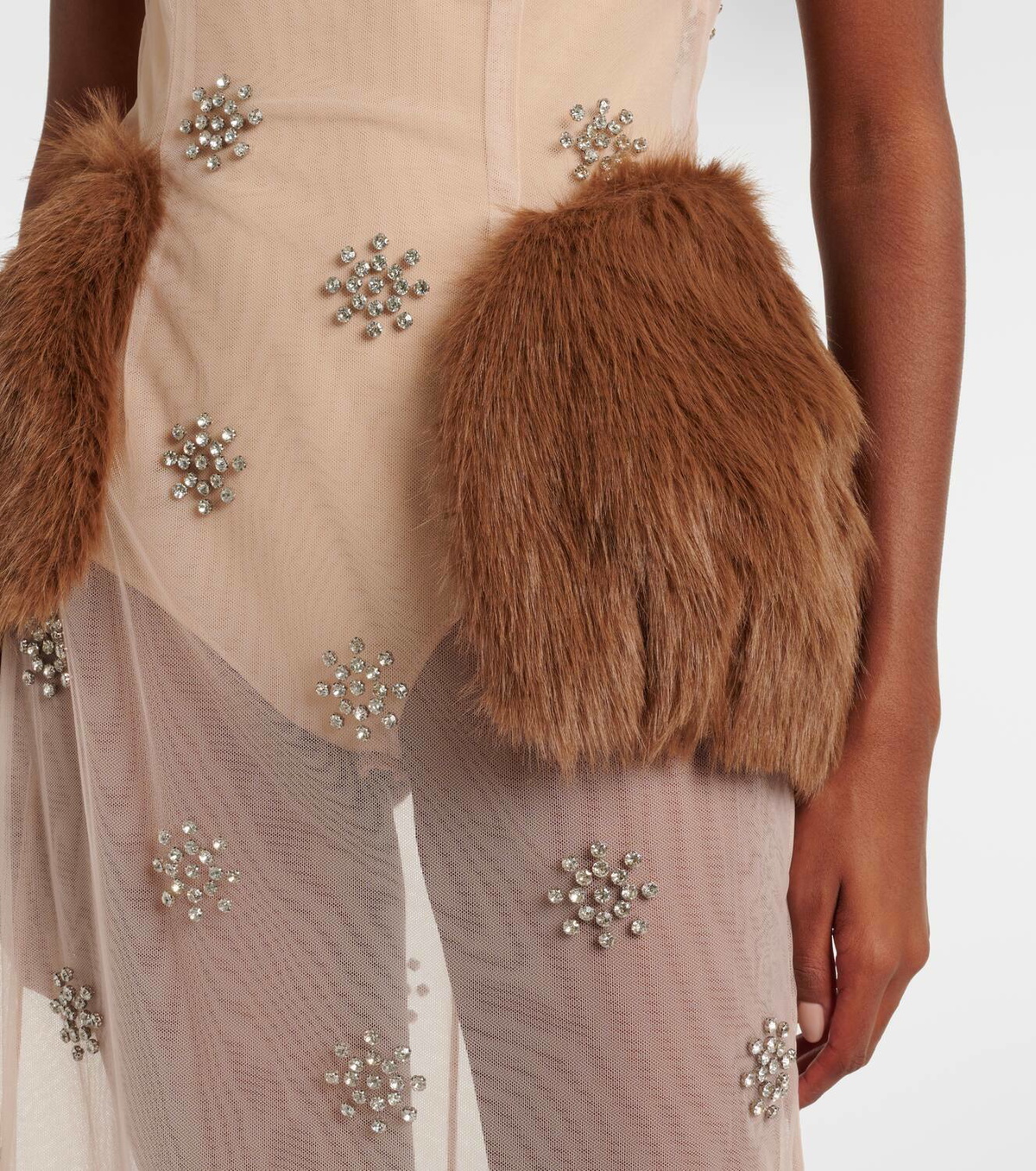 brown figure skating dress Faux Fur Trim Belted 3/4 Length Coat main image 1