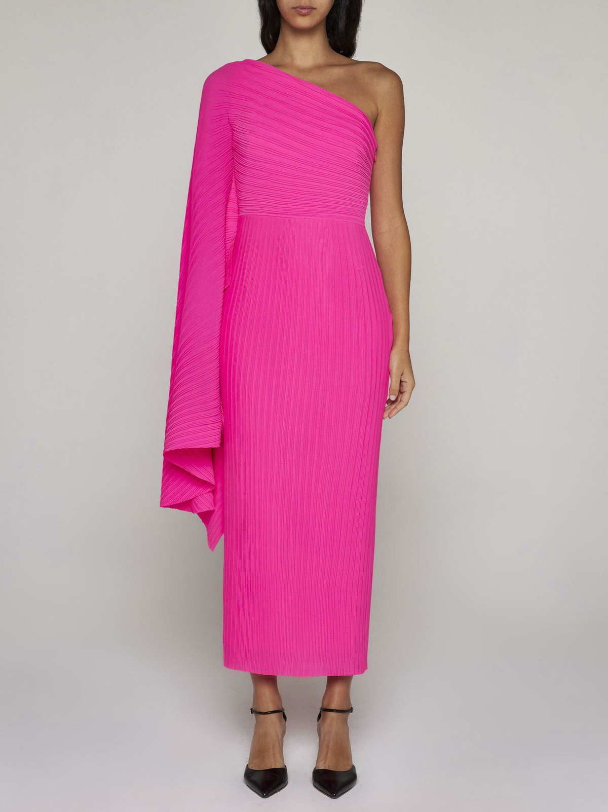strapless open back dress Green One-shoulder Crepe Dress With Pleated Skirt – shopaleena