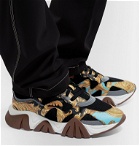Versace - Squalo Printed Leather and Mesh Sneakers - Black