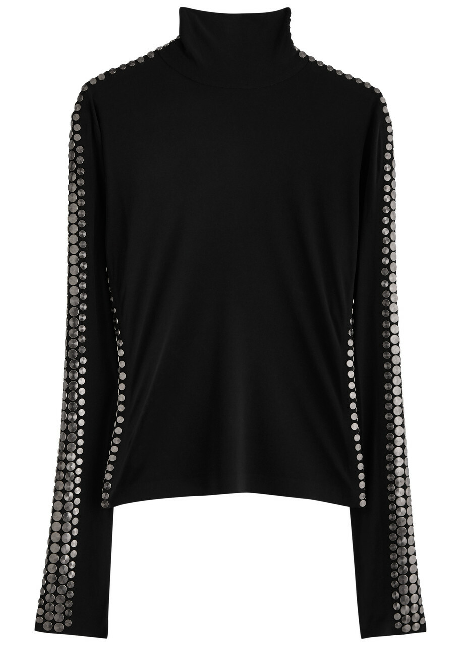 Norma Kamali Stud-embellished Stretch-jersey top Black