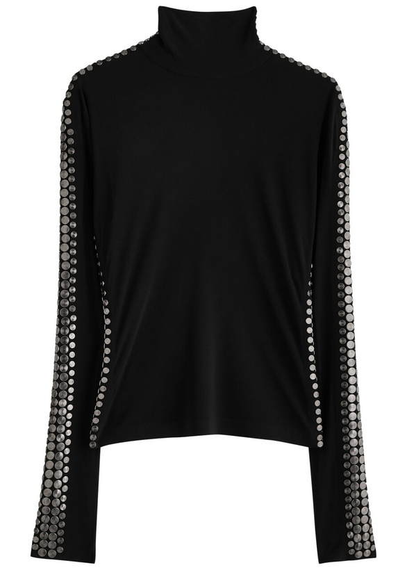 Photo: Norma Kamali Stud-embellished Stretch-jersey top Black