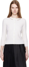 Thom Browne White Bobble Stitch 3/4 Sleeve Cardigan