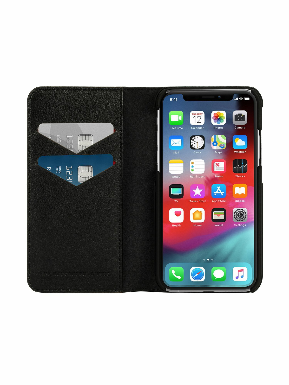 Diesel Black leather printed and debossed logo case, i Phone XS & X - Flip covers - Unisex - Black