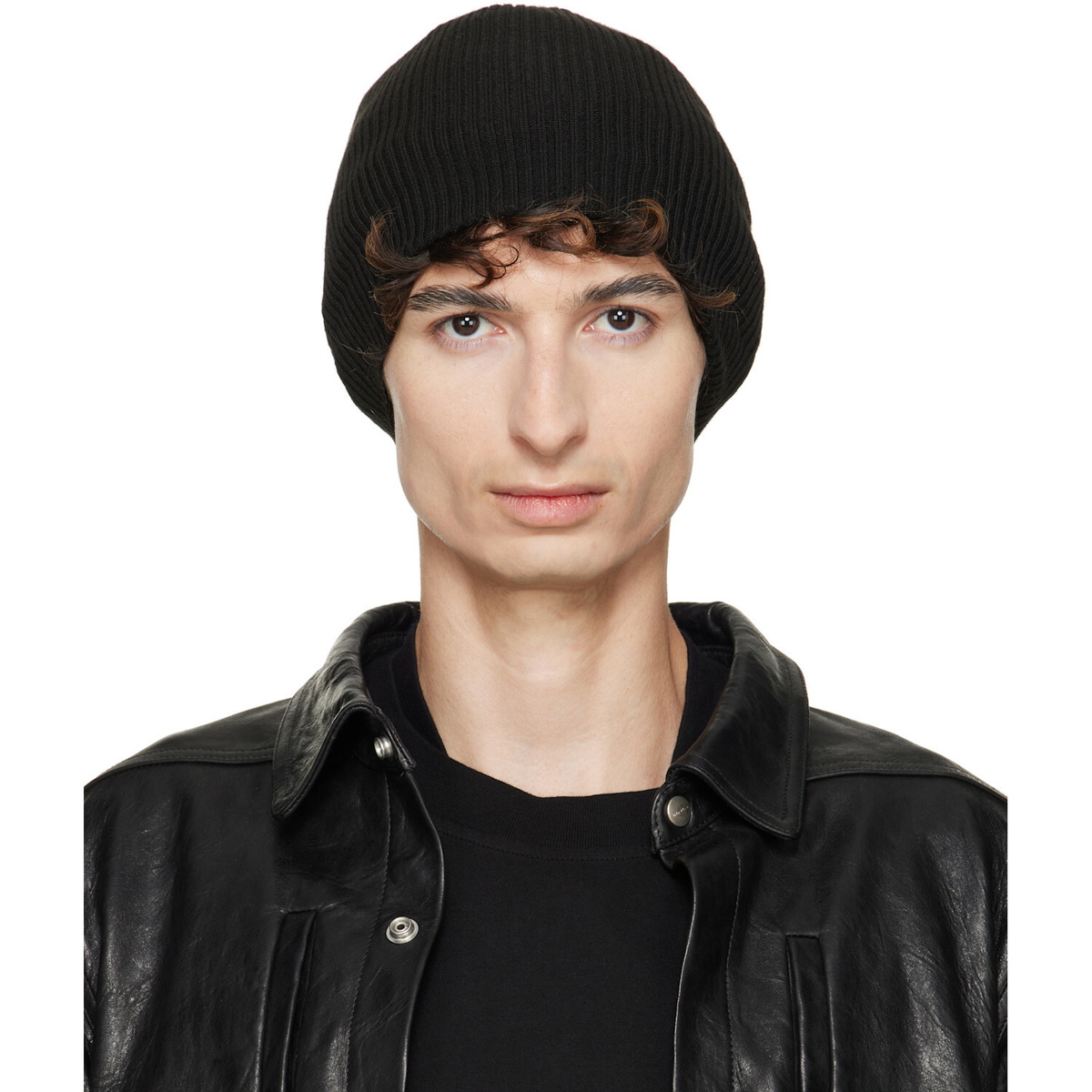 Rick Owens Black Tower Ribbed Beanie