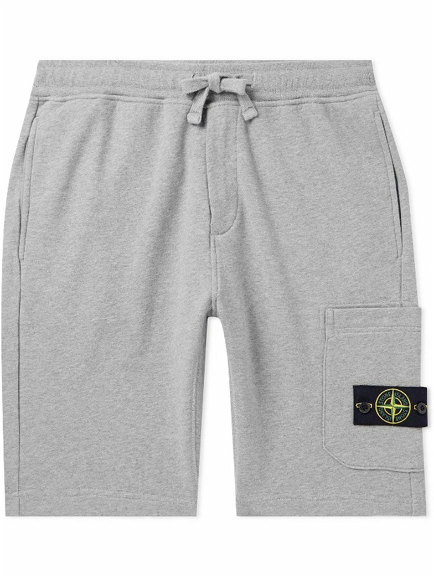 Photo: Stone Island - Straight-Leg Logo-Appliquéd Garment-Dyed Cotton-Jersey Shorts - Gray