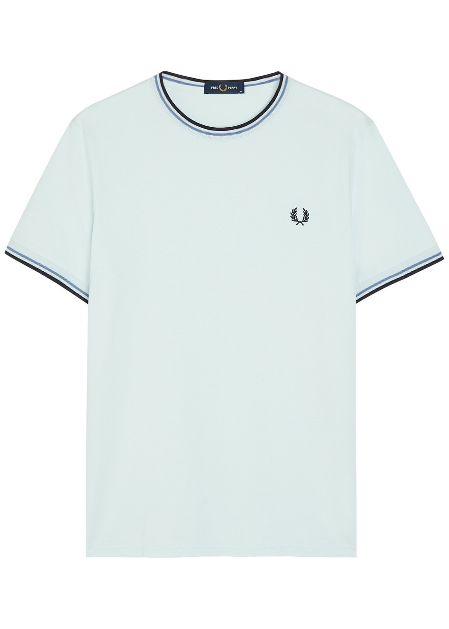Fred Perry Logo-embroidered Cotton T-shirt Light Blue