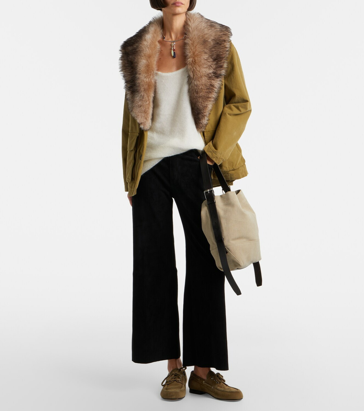 Stouls Lilou cropped suede wide-leg pants