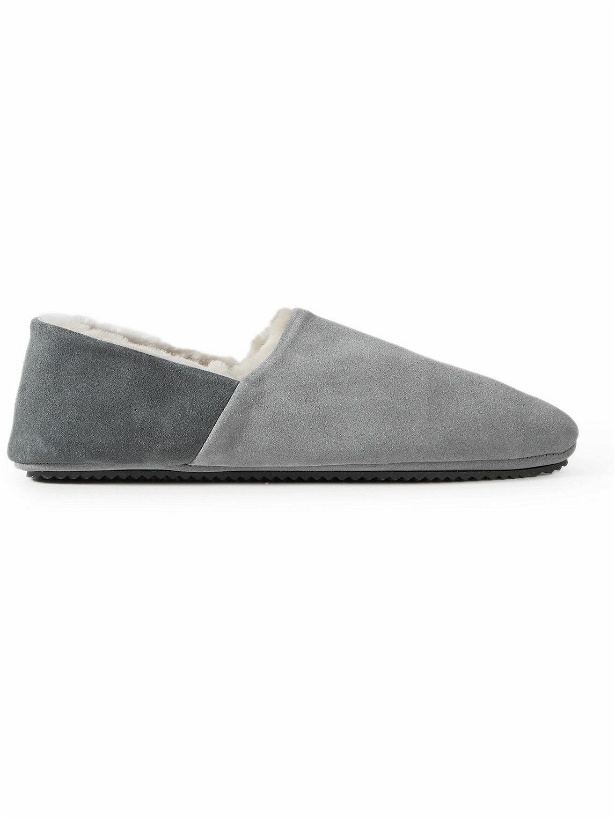 Photo: Mr P. - Babouche Shearling-Lined Suede Slippers - Gray