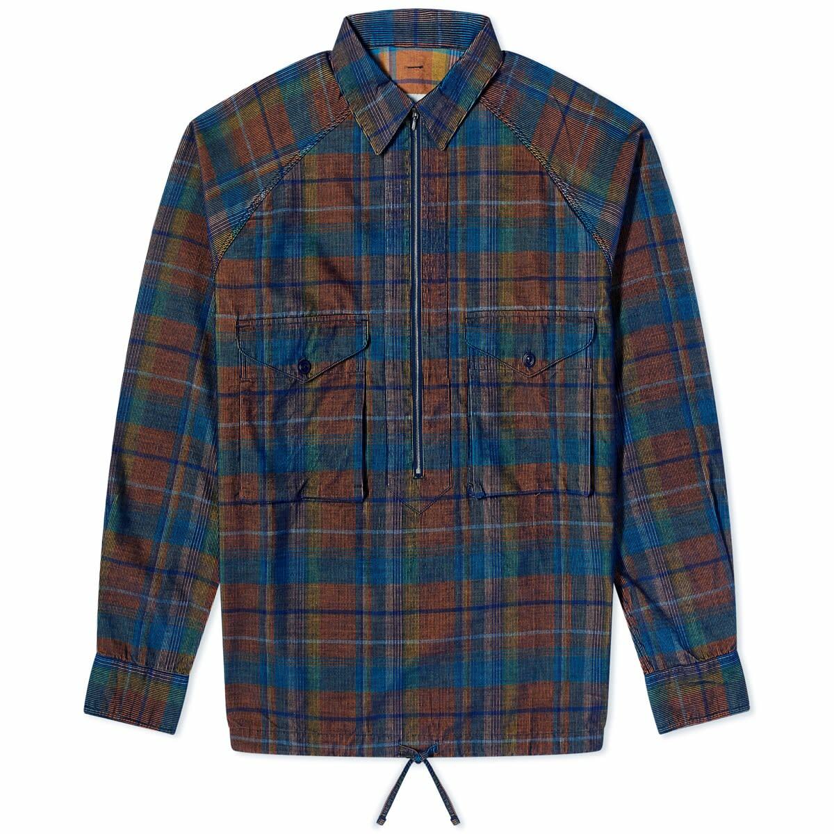 Eastlogue Men's Scout Cord Half Zip Shirt in Blue Check