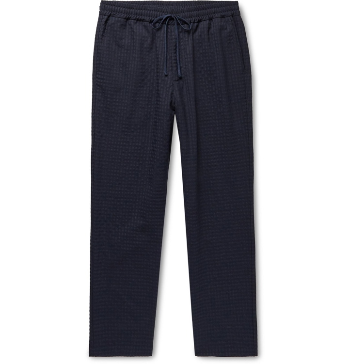 Photo: Barena - Slim-Fit Wool-Blend Seersucker Drawstring Trousers - Blue
