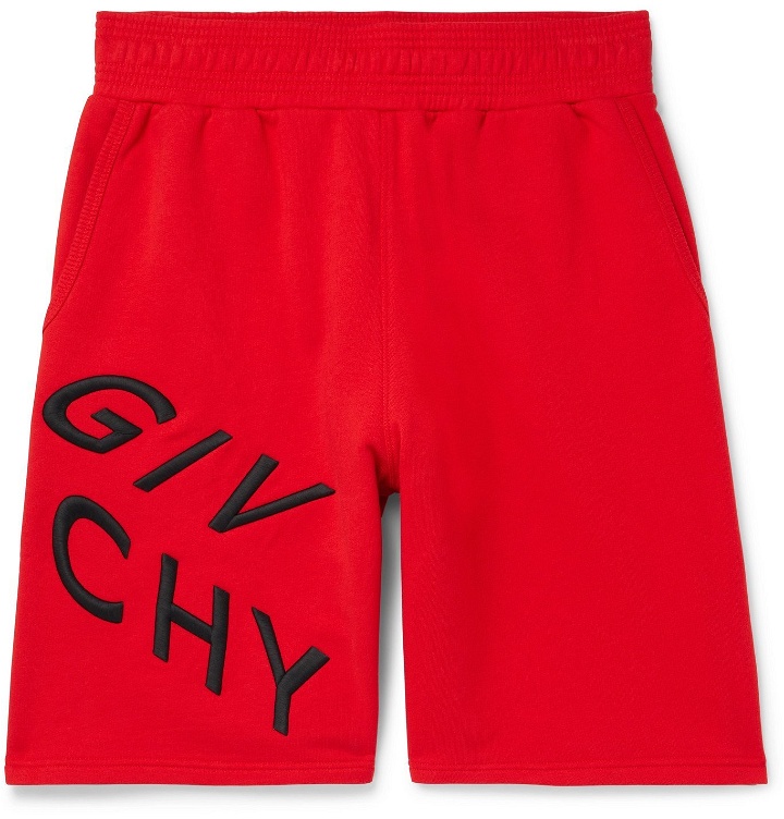 Photo: GIVENCHY - Wide-Leg Logo-Embroidered Loopback Cotton-Jersey Shorts - Red