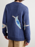 Loewe - Paula's Ibiza Intarsia-Knit Linen, Cotton and Wool-Blend Cardigan - Blue