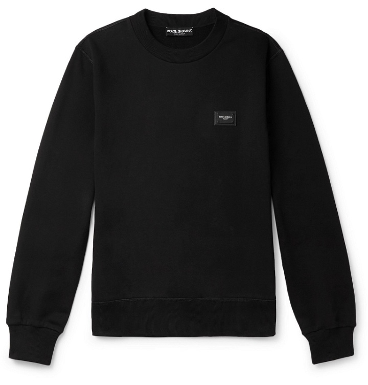 Photo: Dolce & Gabbana - Logo-Appliquéd Loopback Stretch-Cotton Jersey Sweatshirt - Black