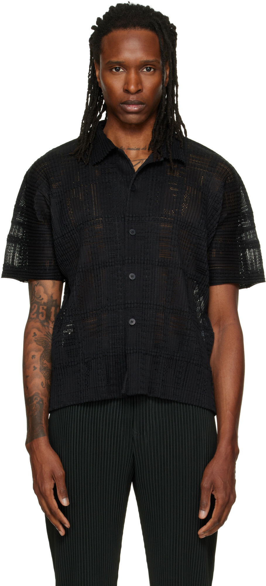 Homme Plissé Issey Miyake Men's Pleated Vacation Shirt in Dusky