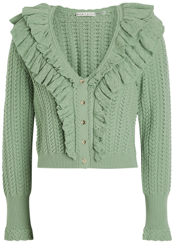Photo: Alice + Olivia Eileen Ruffled Wool Cardigan Green